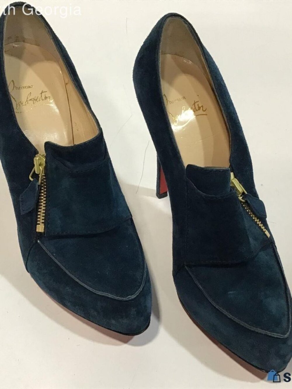 Christian Louboutin “Lapono” Suede Loafer Booties – Navy Blue – Size 39 (Fits 7)